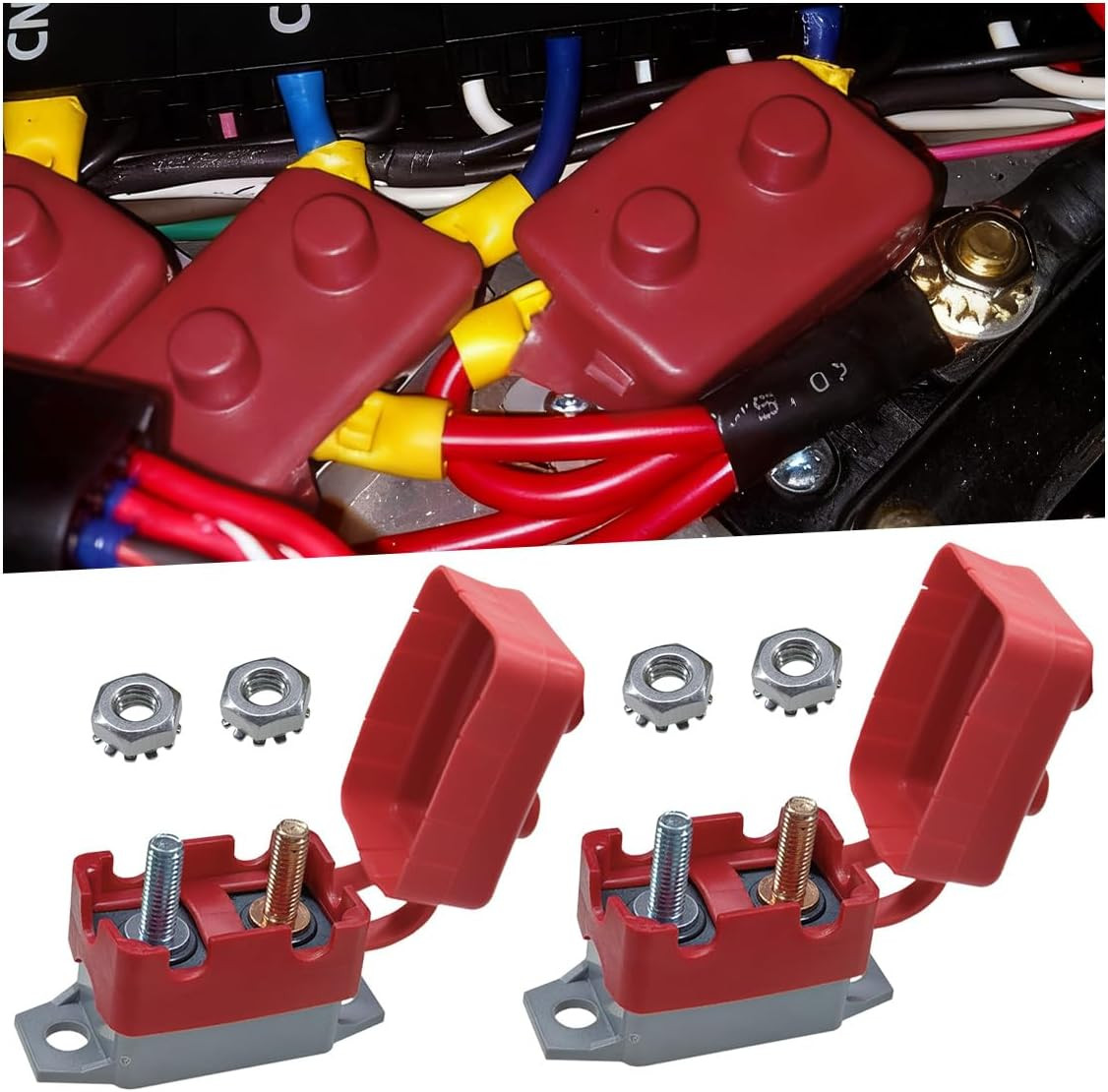 2PCS 20A DC 12V-24V Car Automatic Reset Circuit Breaker with Cover Stud Bolt, Au