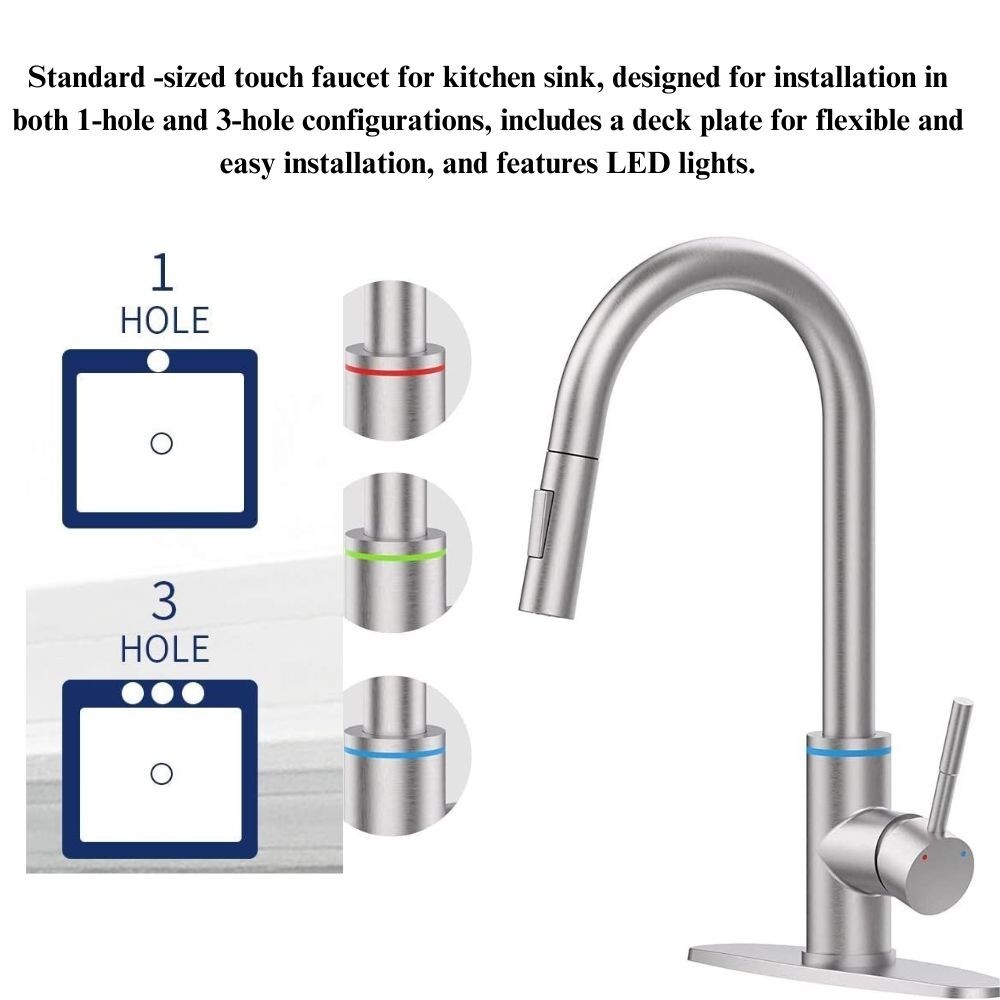 Touch Kitchen Faucet, 2 Modes Pull Down Sprayer, With Temperature LED Activated