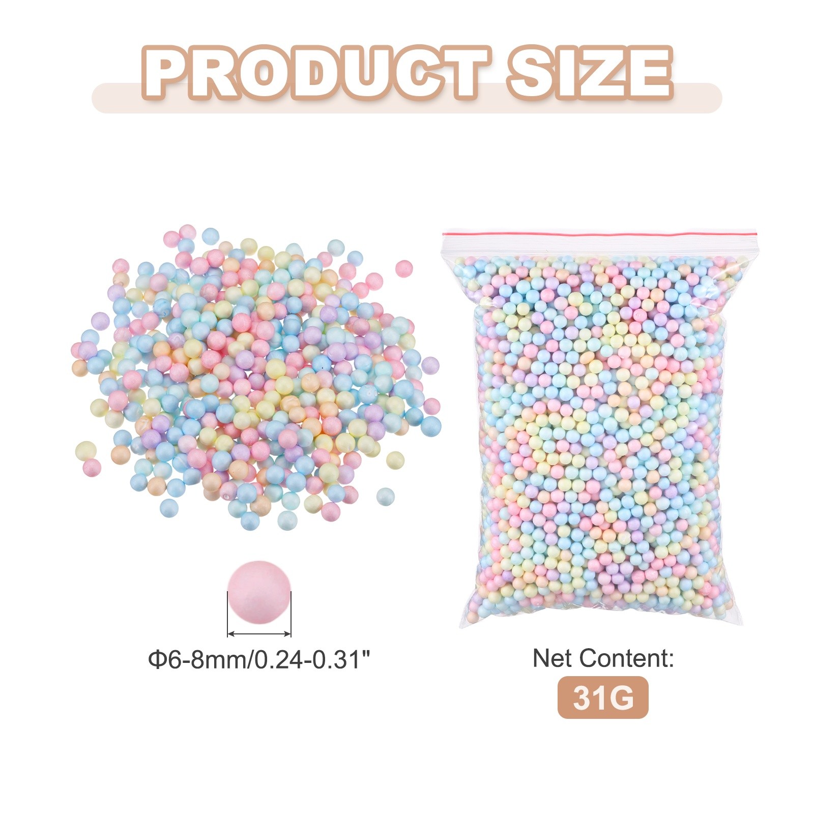 Foam Beads, 6-8mm Mini Polystyrene Foam Balls (Multicolor, 1 Pack 31g)