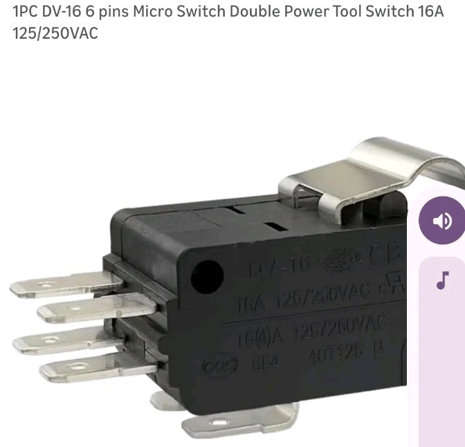 1-Pack DV-16 Micro Switch - 16A 250VAC 6-Pin SPDT Power Tool Switch - Compatible