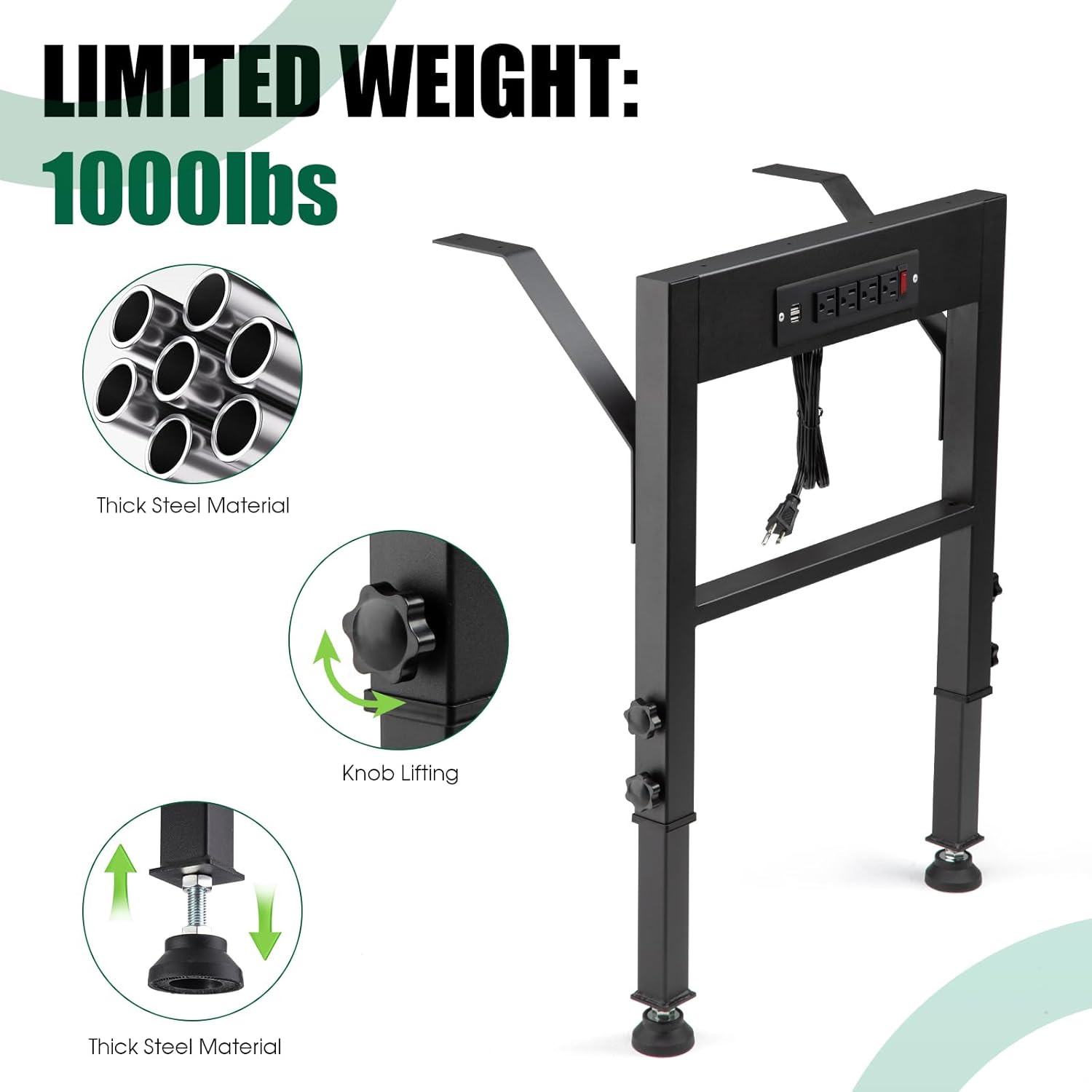 19.6-Inch Depth Workbench Frame with Floor Protectors | Height Adjustable 28.5"