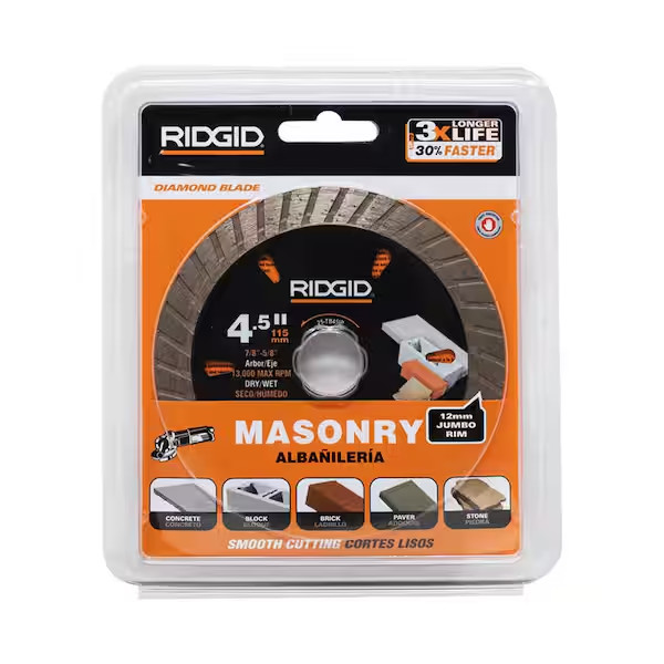 RIDGID 4.5 in. Masonry Cutting Turbo Rim Diamond Saw Blade