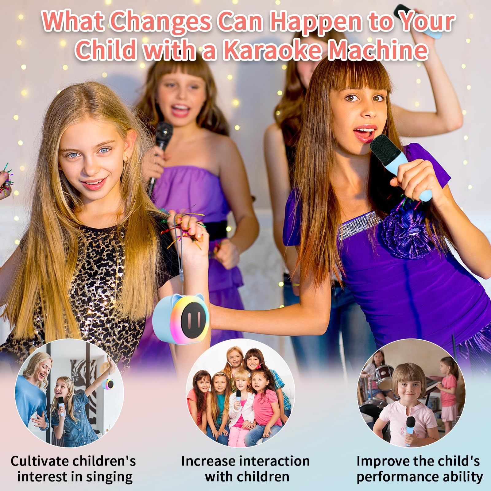 Mini Karaoke Machine for Kids Adults，Portable Karaoke Speaker with 2 Wireless...