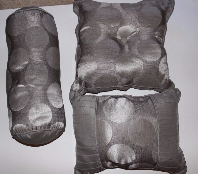 3 Pale Grey Satin Decorator Pillows 1 Square 1 Oblong 1 Rectangular Decorative