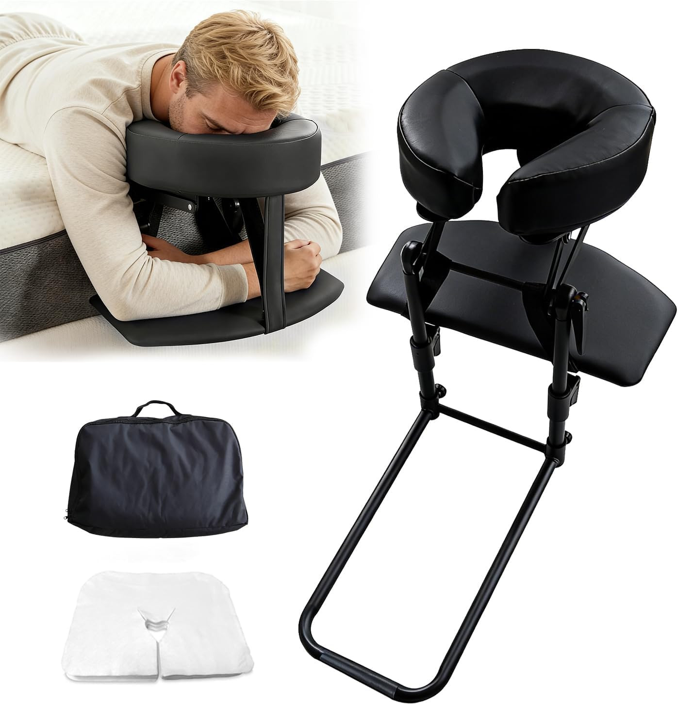 Adjustable Massage Headrest Kit for Bed & Table with Armrest & Covers