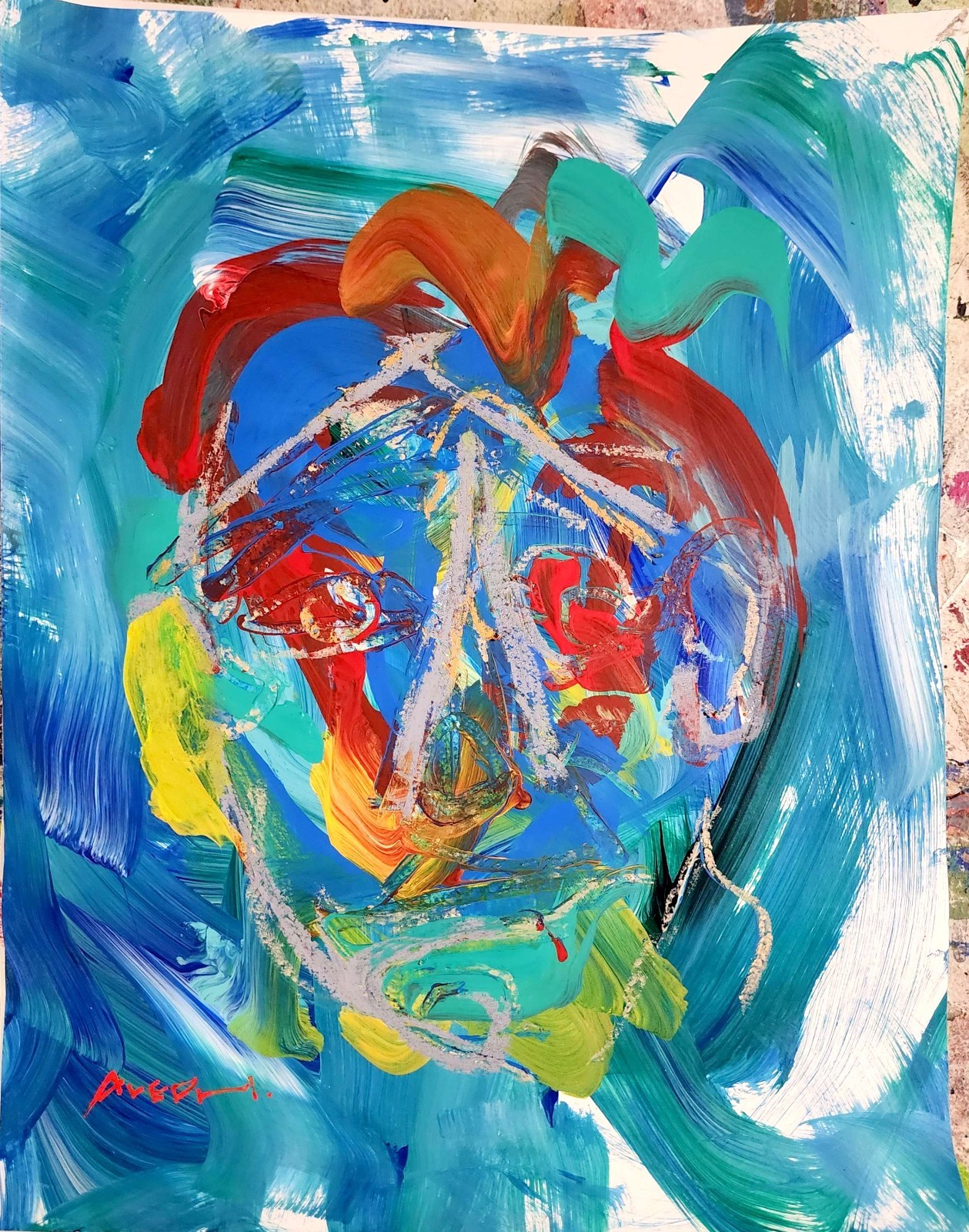 Aleph Original Art 14x11 Abstract Expressionist Original Painting Gallery Paper