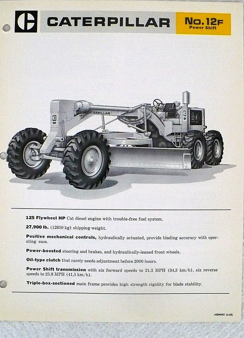 1968 CATERPILLAR MODEL 12F ROAD GRADER BROCHURE ( POWER SHIFT)