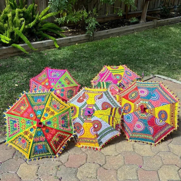 2 pc Indian TRADITIONAL UMBRELLAS WHOELESALE LOT INDIAN PARASOL RAJASTHANI DECOR