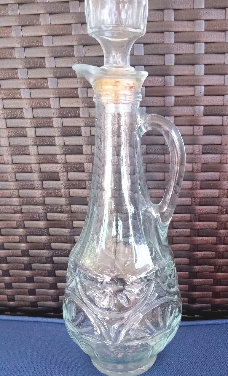 Clear Glass Floral Decanter. 12" Tall Pre-owned