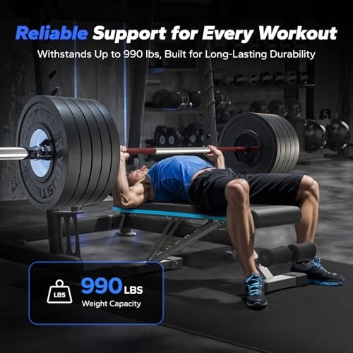 Foldable Weight Bench for Gym - 990 LBS Adjustable - Foldable