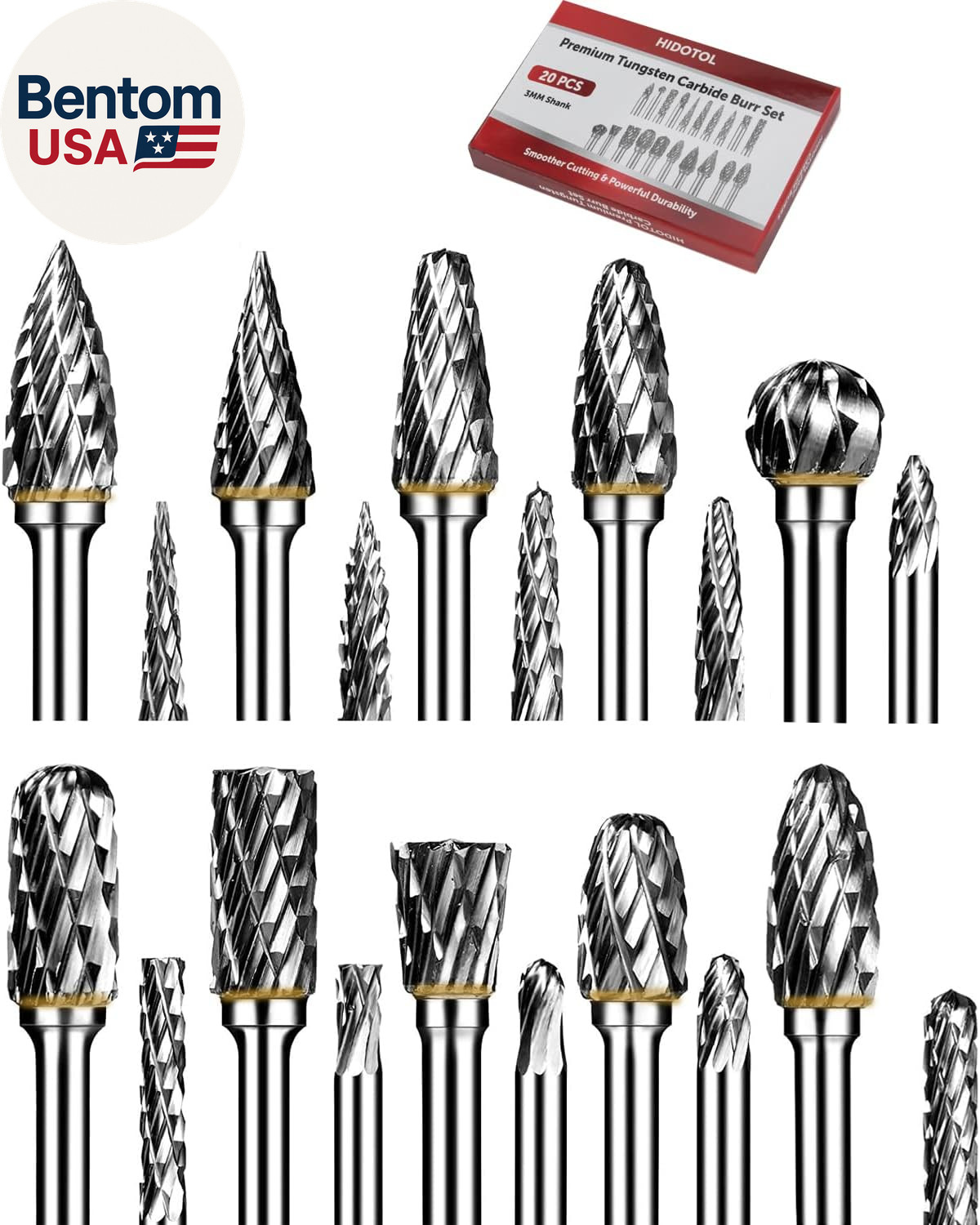 Carbide Burr Set 20PC 1/8" Shank – 3Mm Tungsten Double Cut Carbide Rotary Burr S