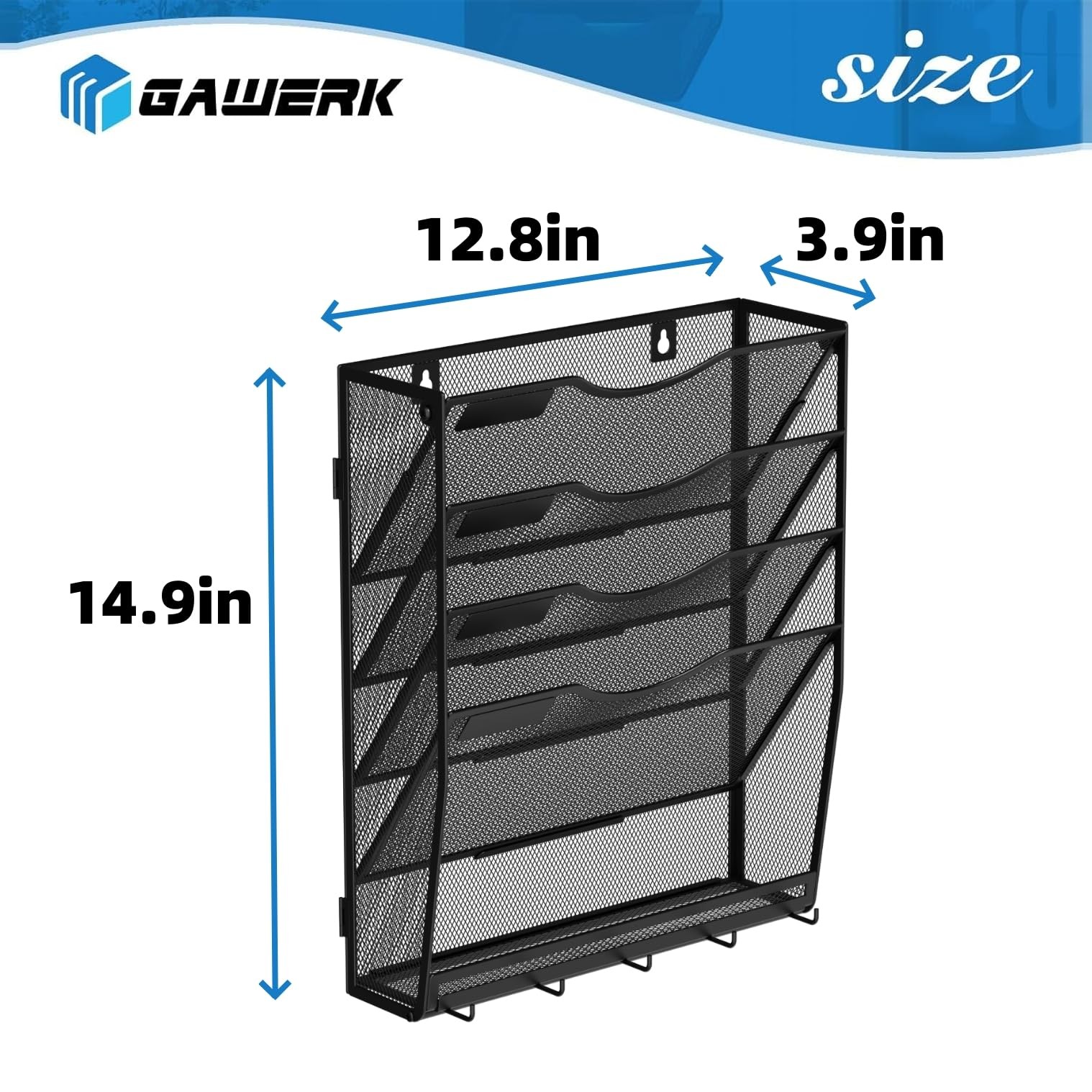 5Tier Hanging Wall File Organizer 5 Hooks Mesh Mail Paper Document Holder