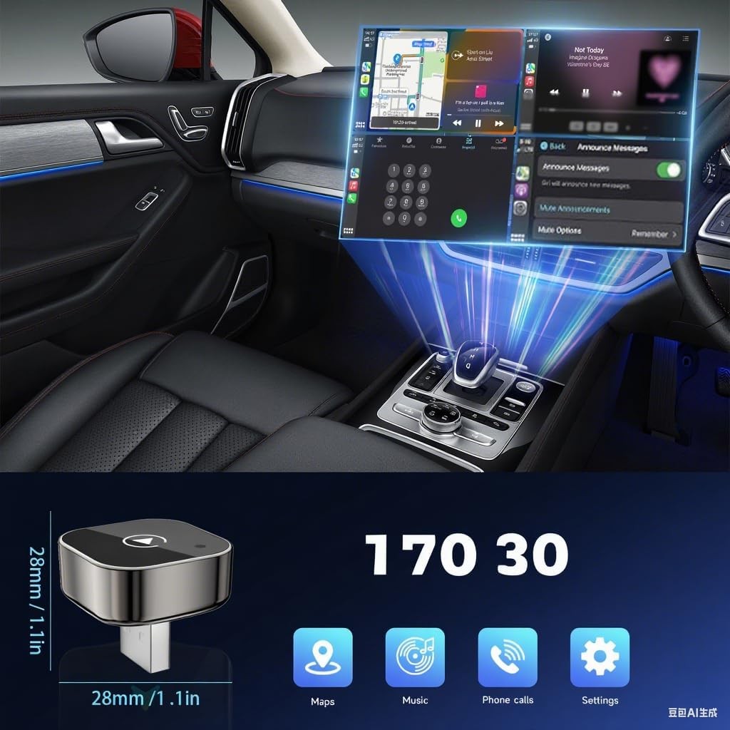 Wireless CarPlay/Android Adapter, Convert Wired to Wireless, Plug & Play, Stable