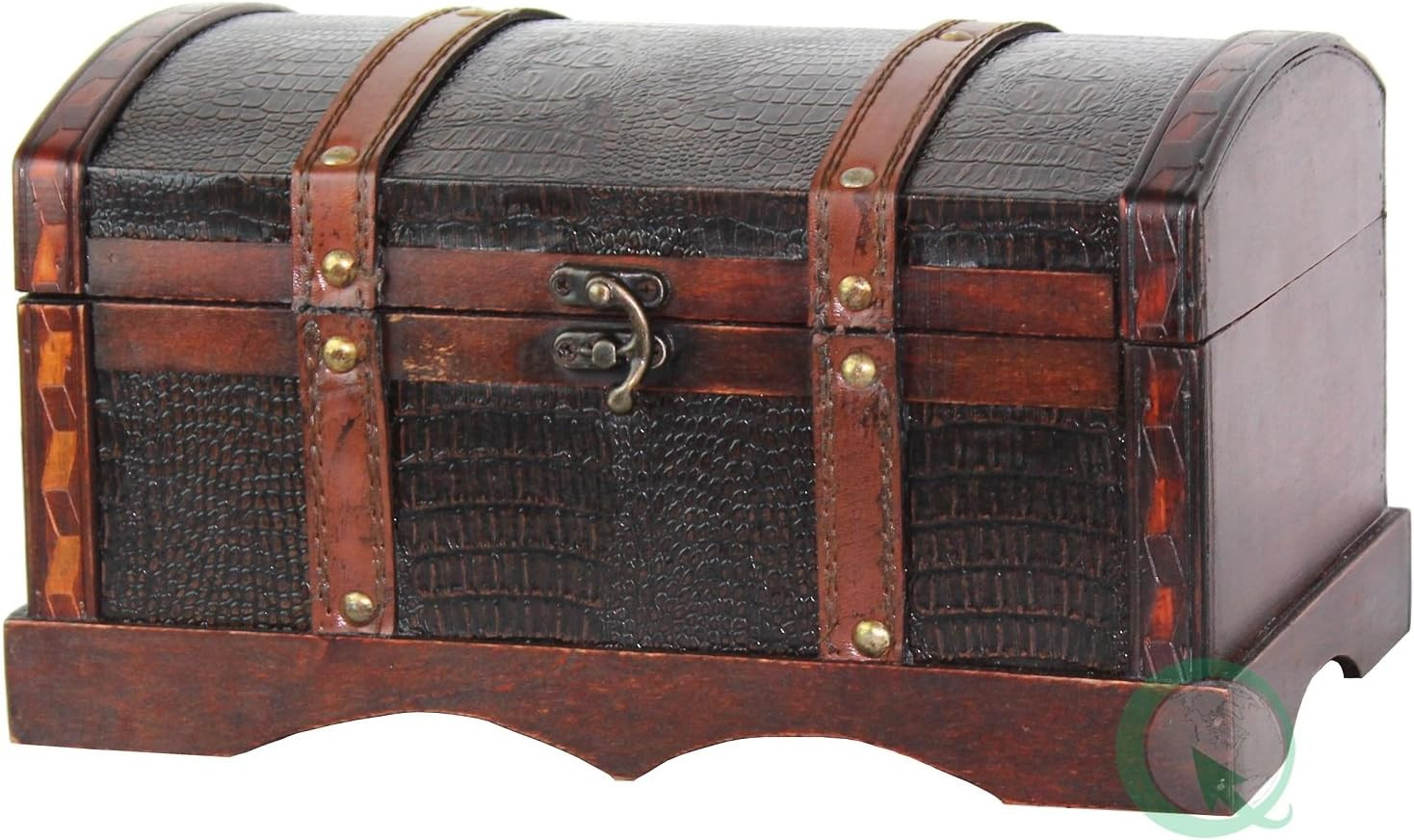 Vintiquewise(Tm) Leather Wooden Chest/Trunk