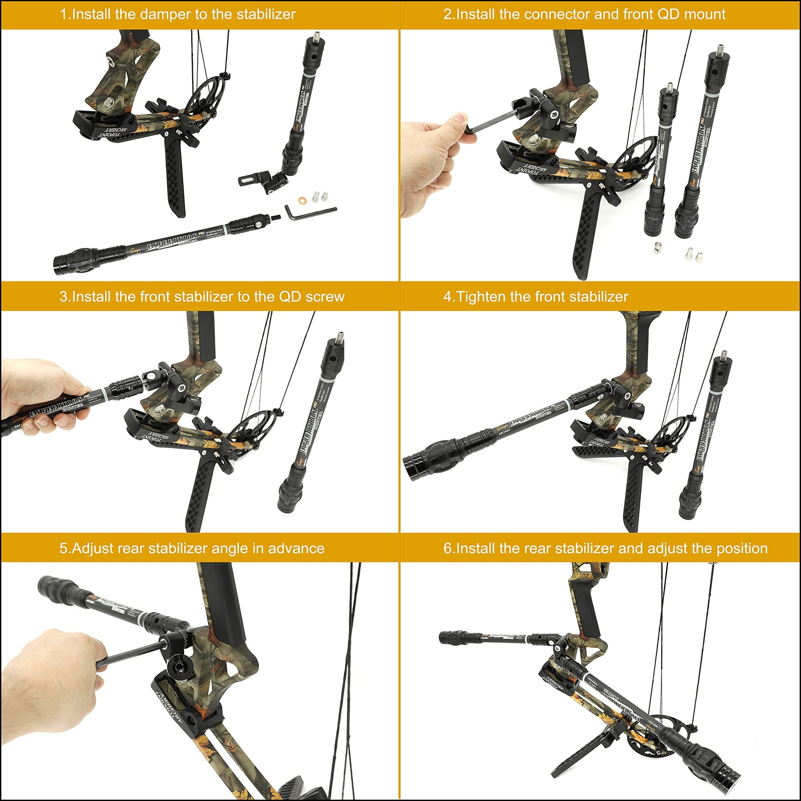 Archery Bow Stabilizer for Compound Bow, Carbon Fiber Body Flexible Core, Dampin
