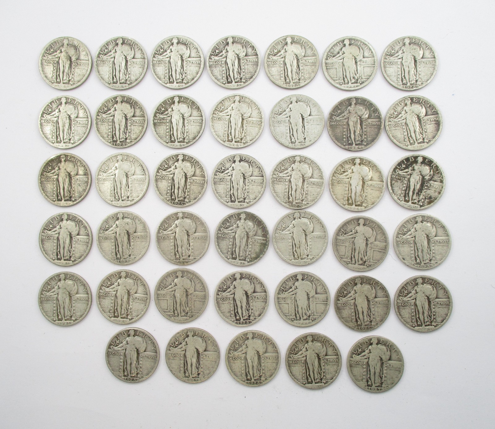 Lot of 40 US Standing Liberty Quarters 1917-1930 Partial to Full Dates