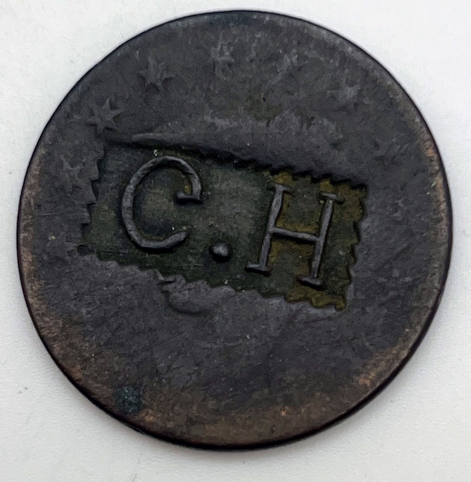 Counter Stamped 'C.H.' 1840s Braided Hair Large Cent Possible C.H. White