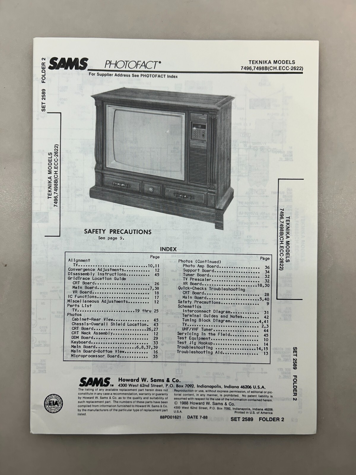 Teknika 7496 7498B Service Manual Sams Photofact Free Shipping