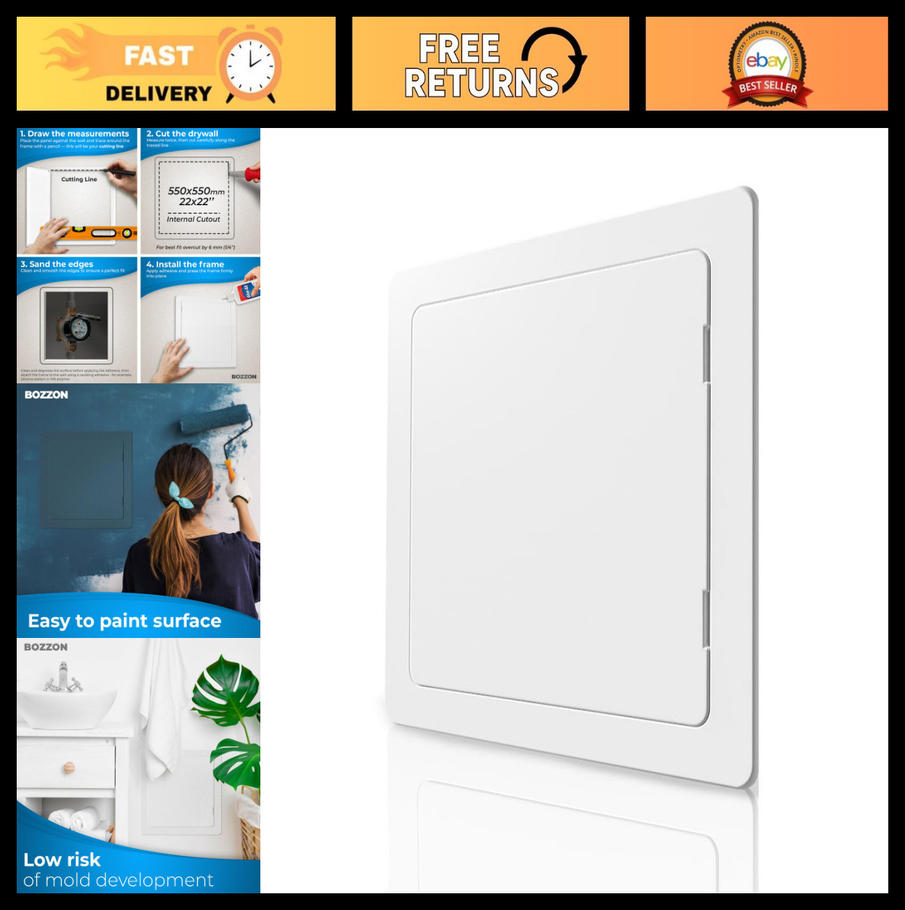 Drywall Access Panel 22x22 Inch - Wall Hole Cover Door - Heavy Duty Plastic Whit