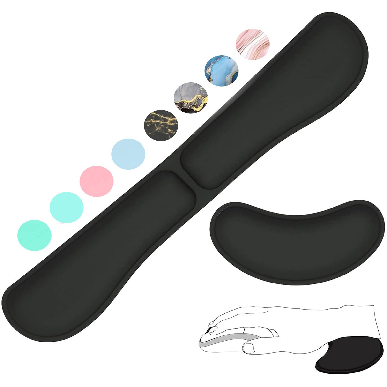 Silky Gel Wrist Rest For Typing,  Pad Support, 2 Piece, Black