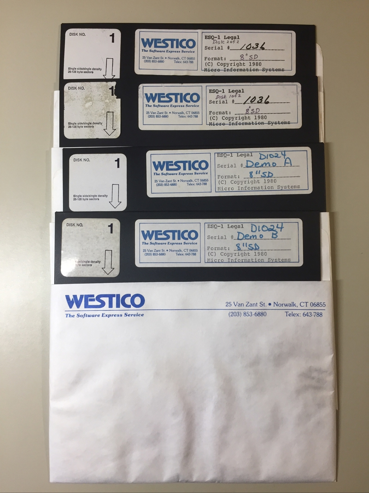 Vintage 1980 WESTICO ESQ 1-LEGAL 8” Floppy Disks 1-4 VHTF