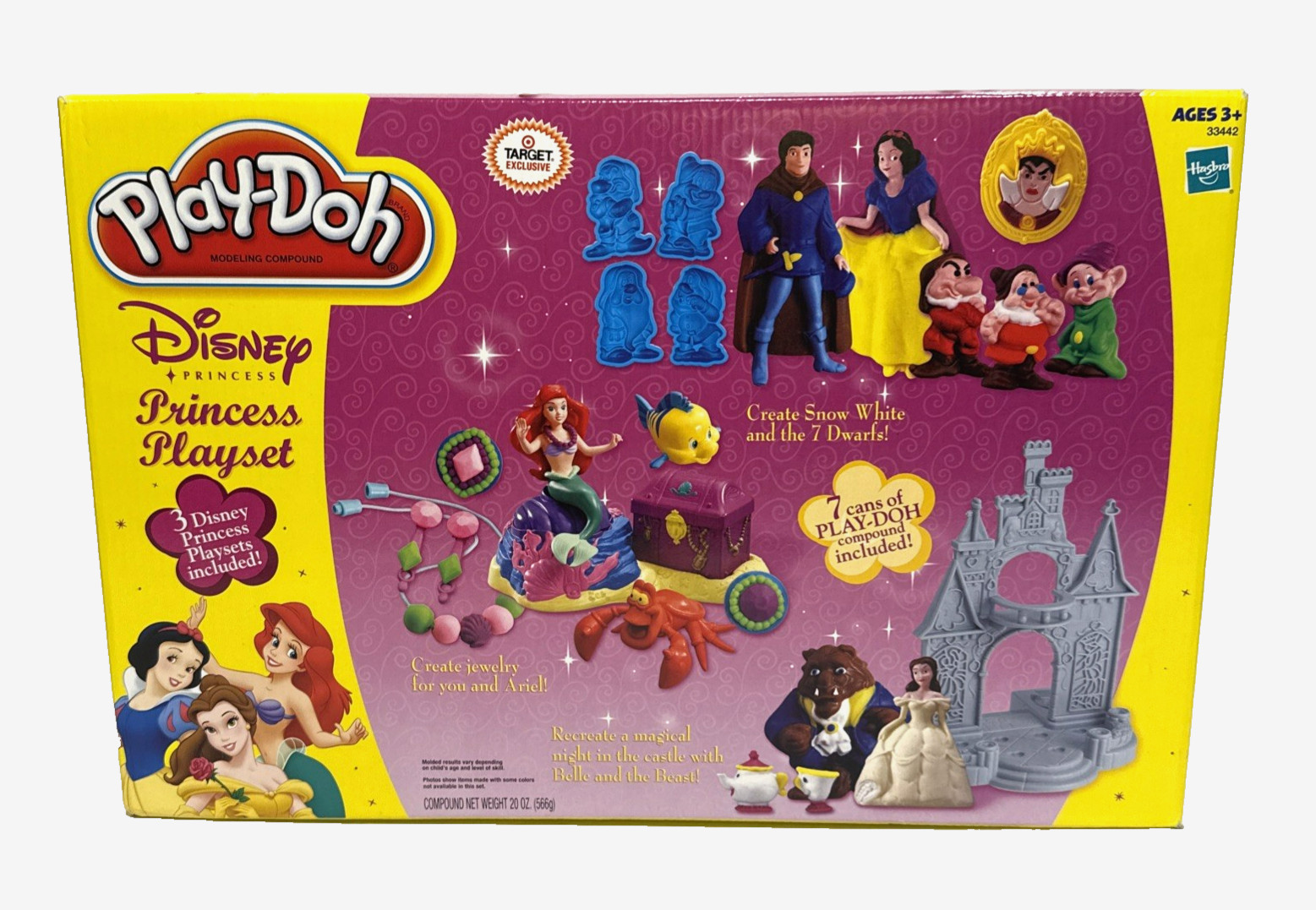 Play-Doh Disney Princess Playset 3-In-1 Snow White, Ariel, Beauty and Beast New