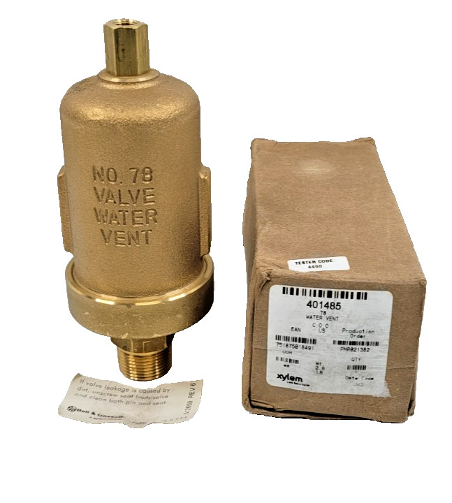 XYLEM 401485 Brass Water Vent Valve 3/4" NPT No. 78 BRAND NEW IN BOX