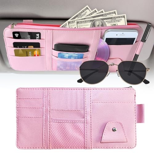 Sun Visor Organizer (Pink),Car Visor Storage Holder for Sunglasses, Documents,