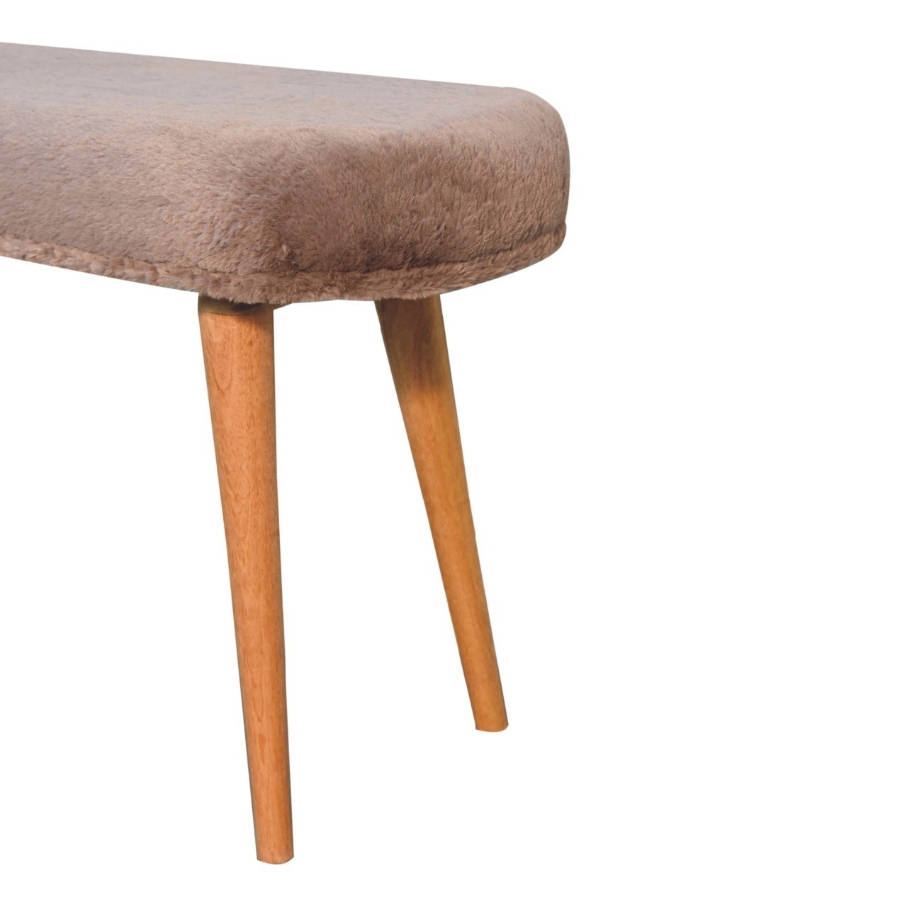 Oak-Finish Solid Wood Upholstered Bench