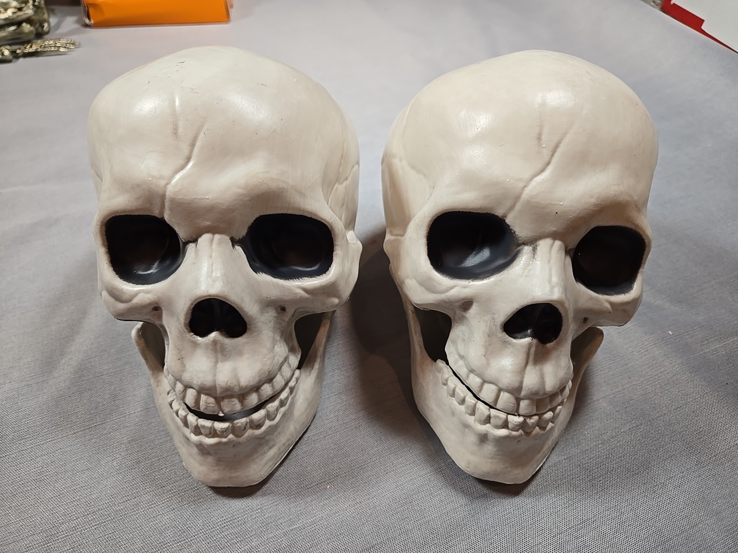 Halloween Skulls With Movable Jaw - Indoor And Outdoor Decorations Lot of 2