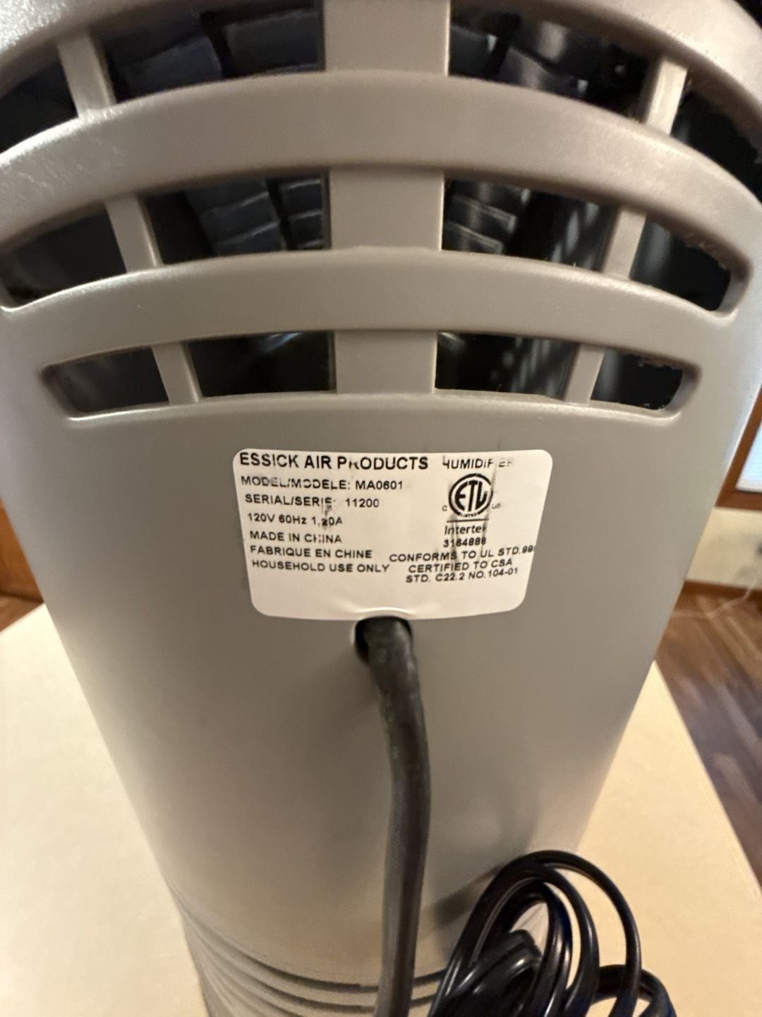 Essick Air Products Humidifier Model MA0601