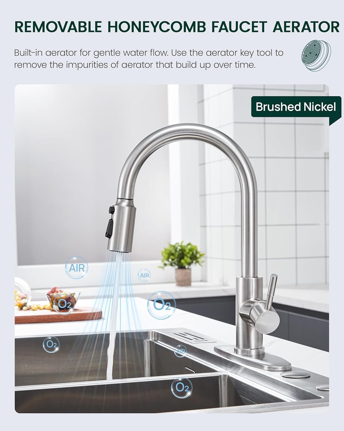 Pull Down Faucet Head Replacement with 15 Adapters, 3 Function Spray Nozzle