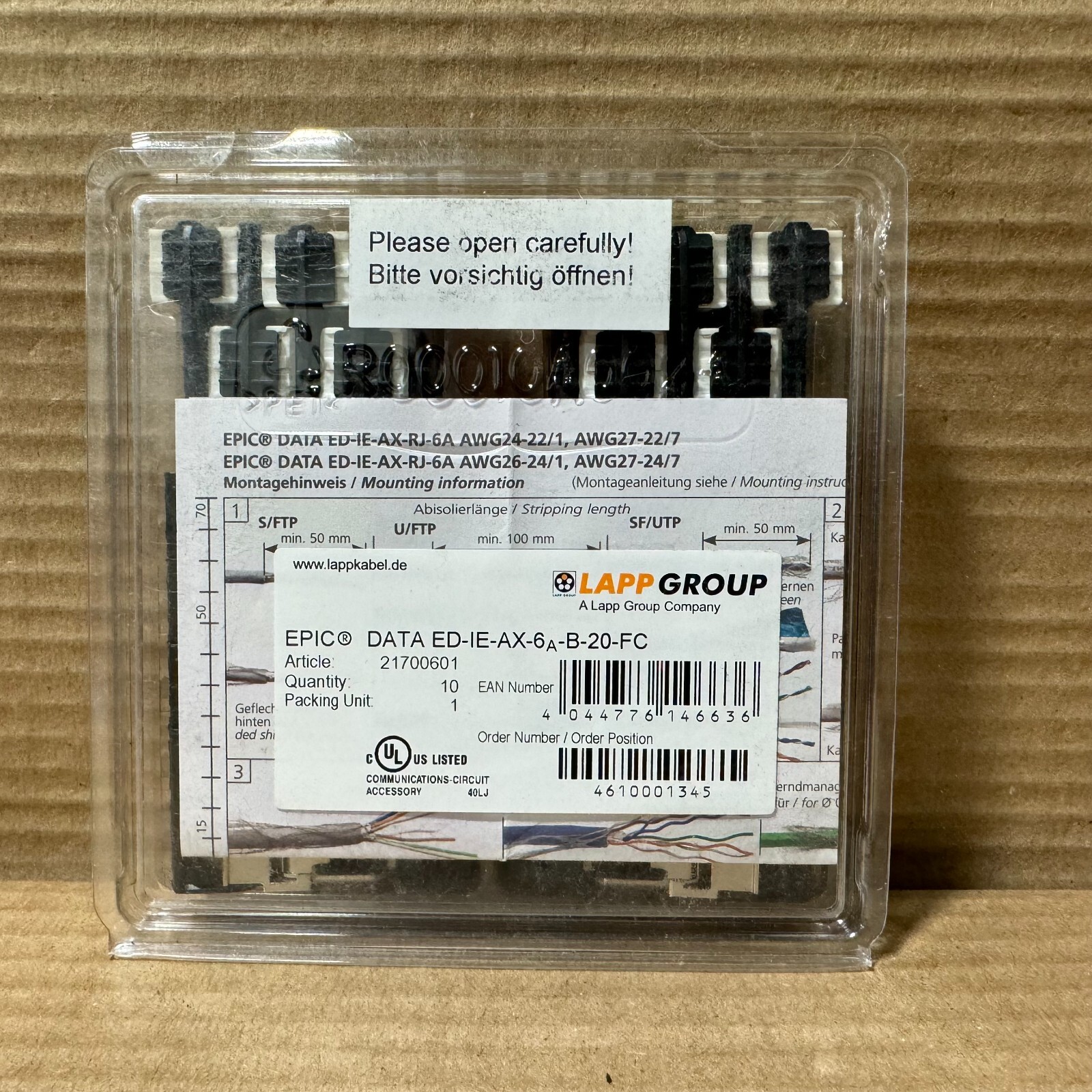 NEW LAPP GROUP SEALED 10 PACK EPIC DATA ED-IE-AX-6A-B-20-FC 21700601 ETHERNET