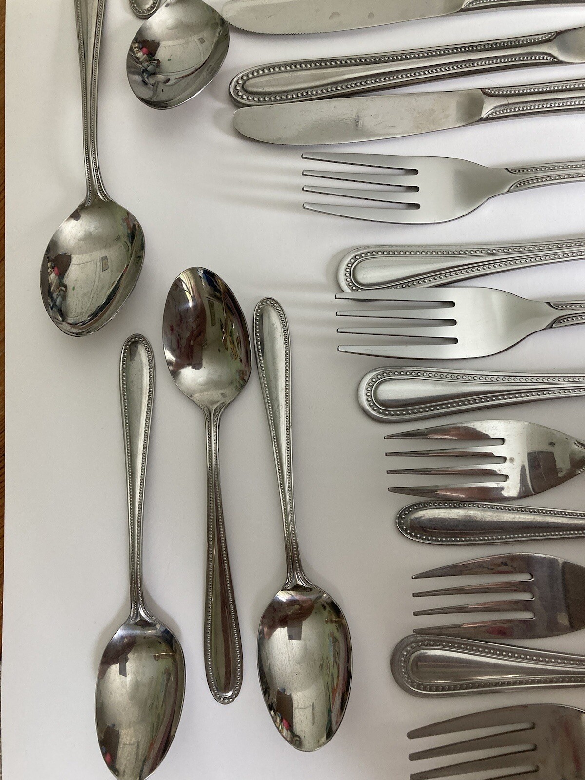 26 Piece “UPDATE” Pattern International Stainless Beaded Heavy Flatware Plus