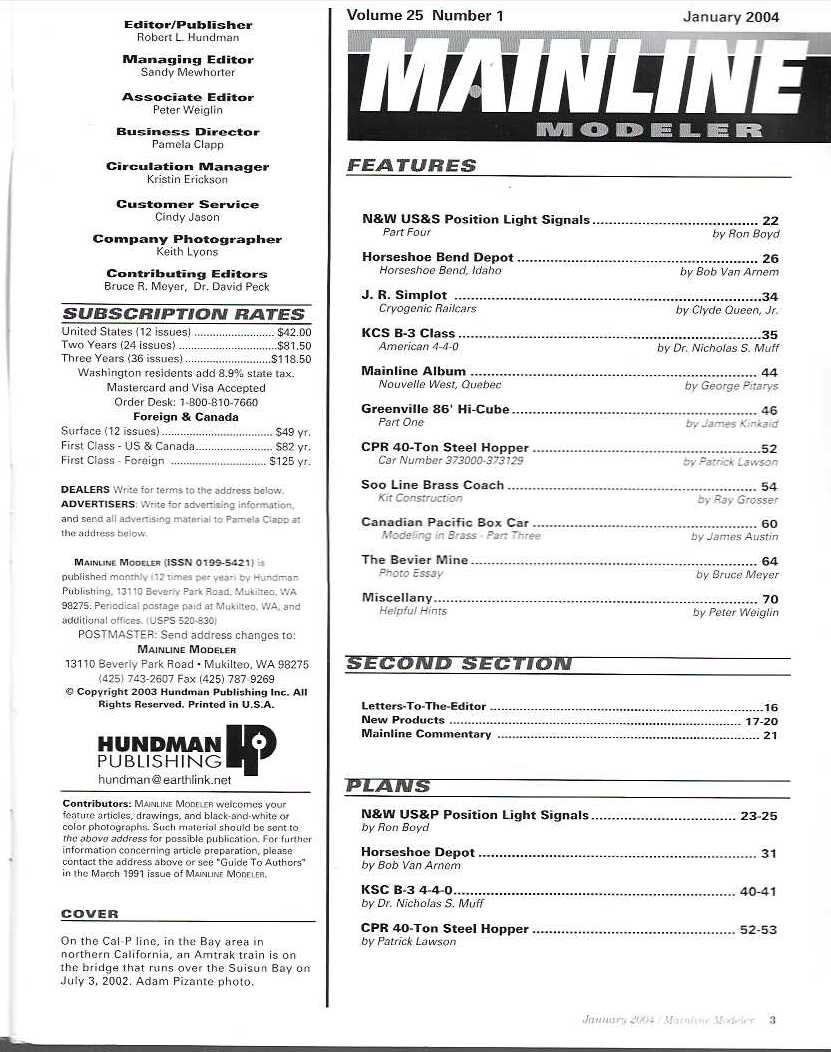 Mainline Modeler Jan 2004 N&W Horseshoe Depot Simplot KCS B-3 Soo Bevier Mine