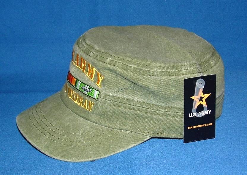 US Army Vietnam Veteran Cadet/Patrol Olive Drab Embroidered Flat Military Cap.
