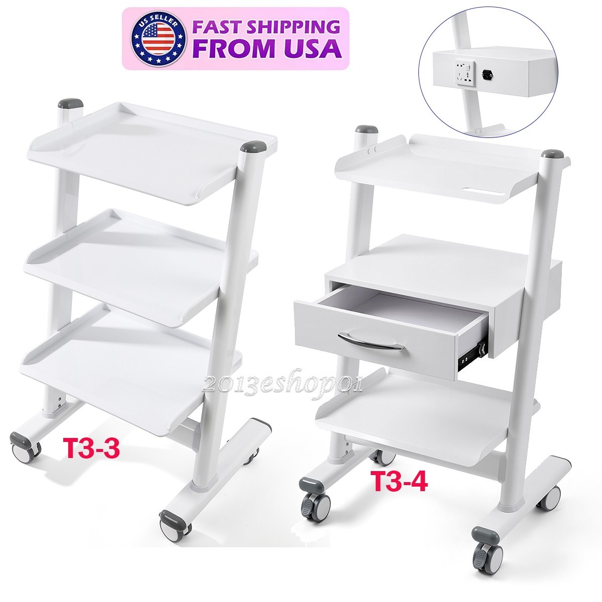 Three Layer Dental Medical Tool Cart Trolley 4 Wheels Rolling Mobile Cart USA