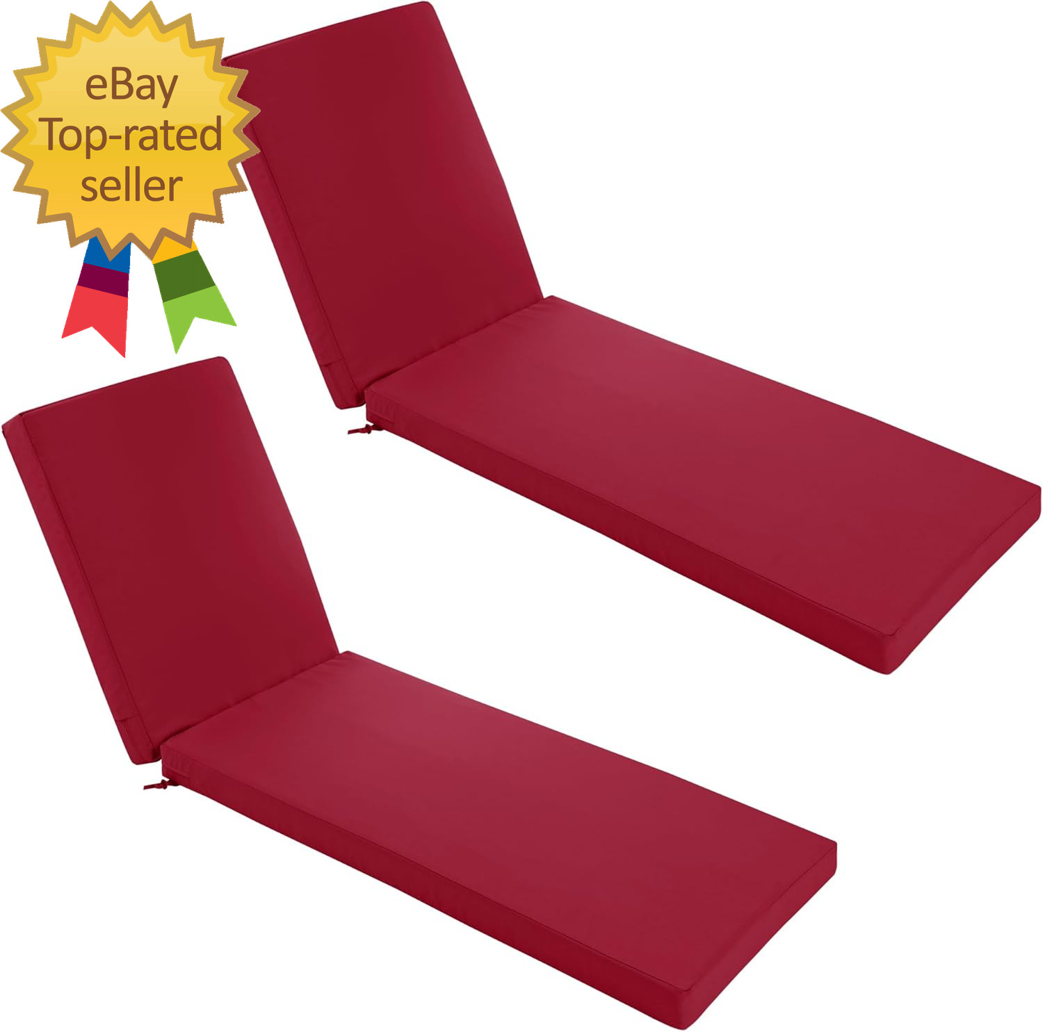 Chaise Lounge Cushions Outdoor Set of 2 - Waterproof and Fade Resistant Sun Loun