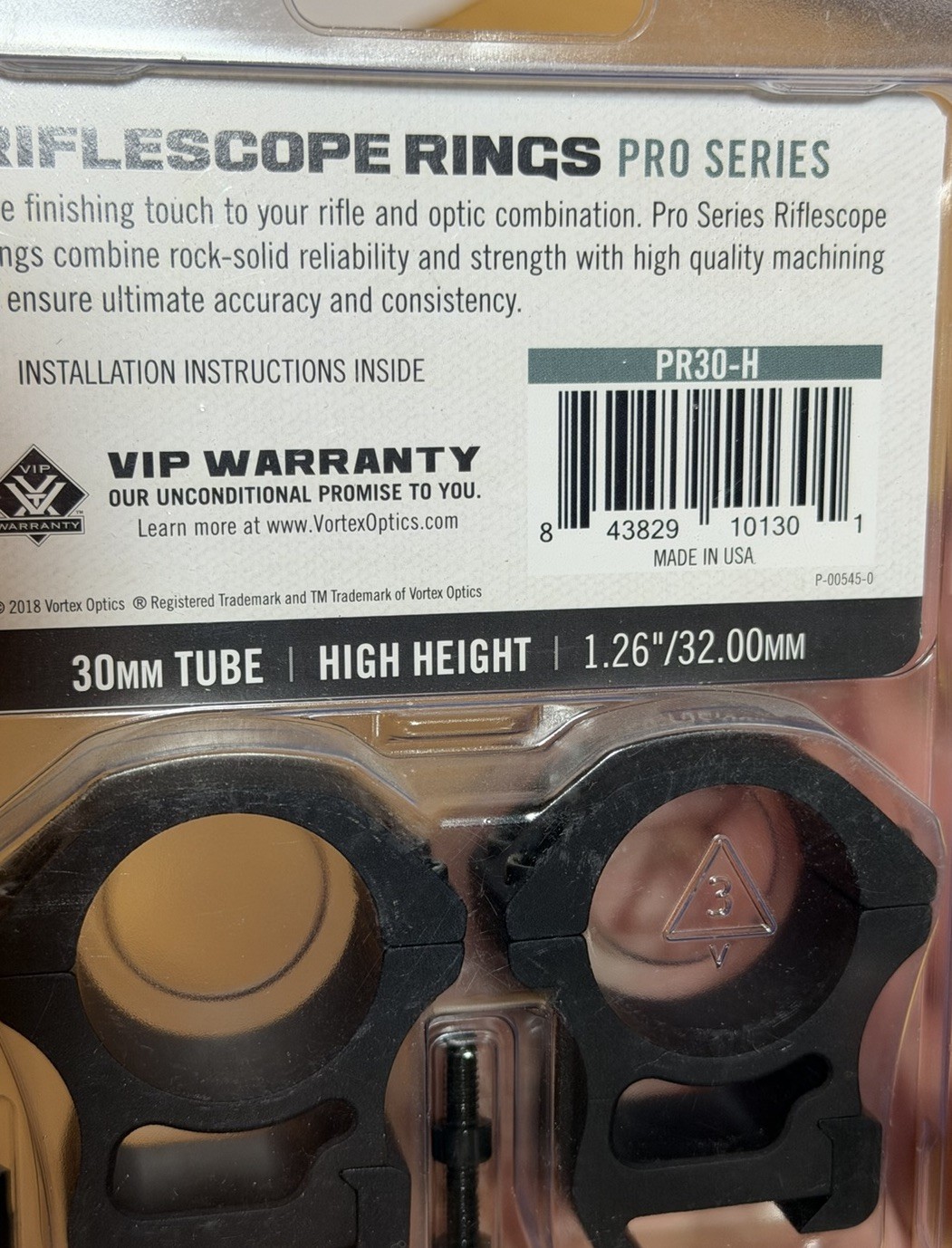 Vortex Optics PR-30H Pro Series Riflescope Rings