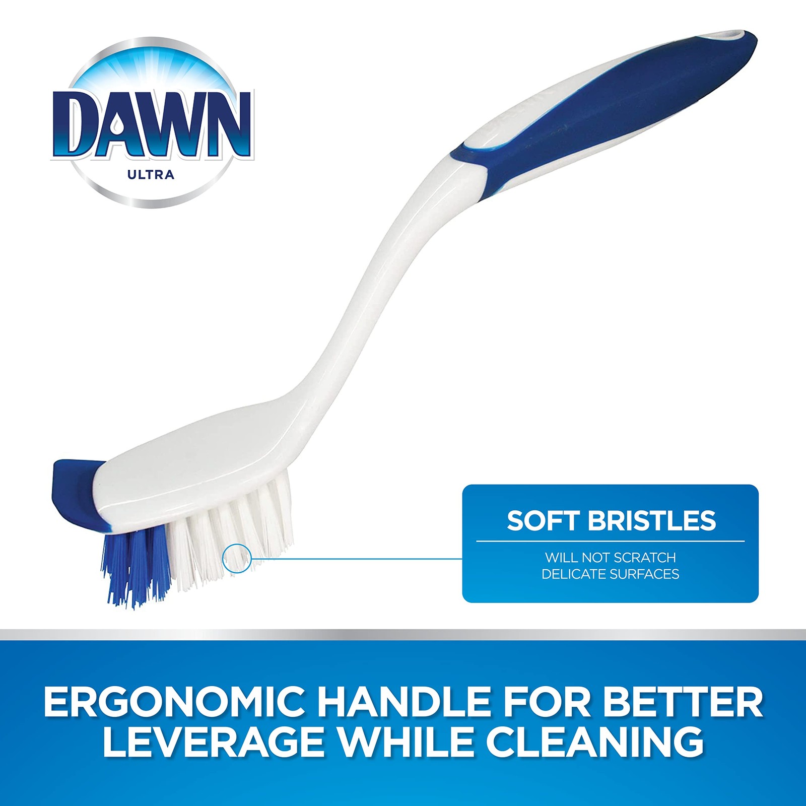Dawn Dish Brush with Soft Nylon Bristles and Scraper, Blue/White 1 CT, Blue
