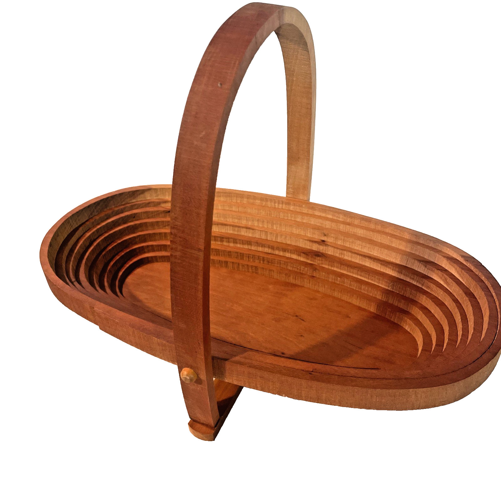 Wood Trivet Collapsible Bowl Basket Folding Handle Wood Handmade Kathleen Stapp*