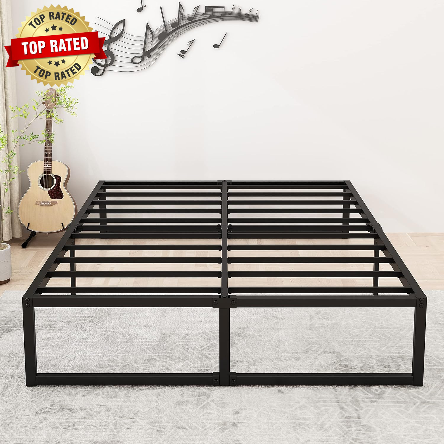 14 Inch Queen Bed Frame Heavy Duty Steel Slat Support Metal Platform Bed Frame Q