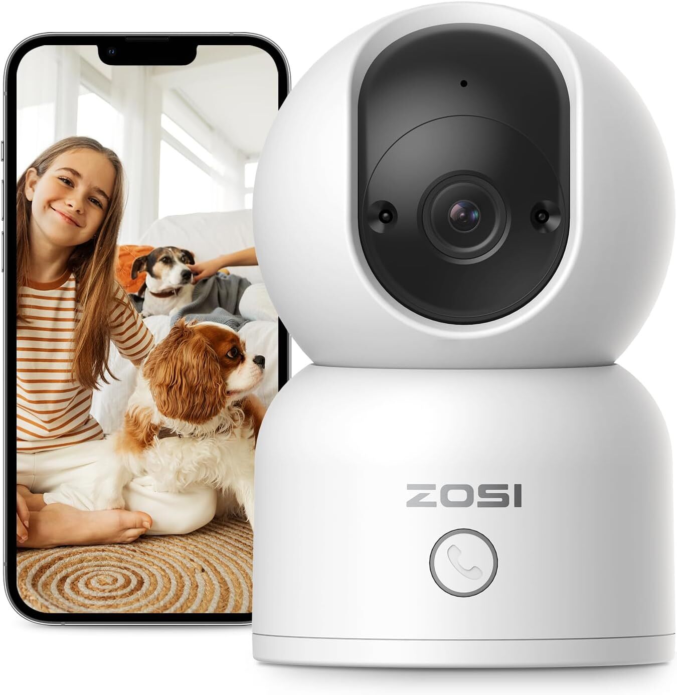 ZOSI 2K 360° Swivel Wireless PTZ Indoor Camera Monitor Intelligent 2.4/5GHz 33FT