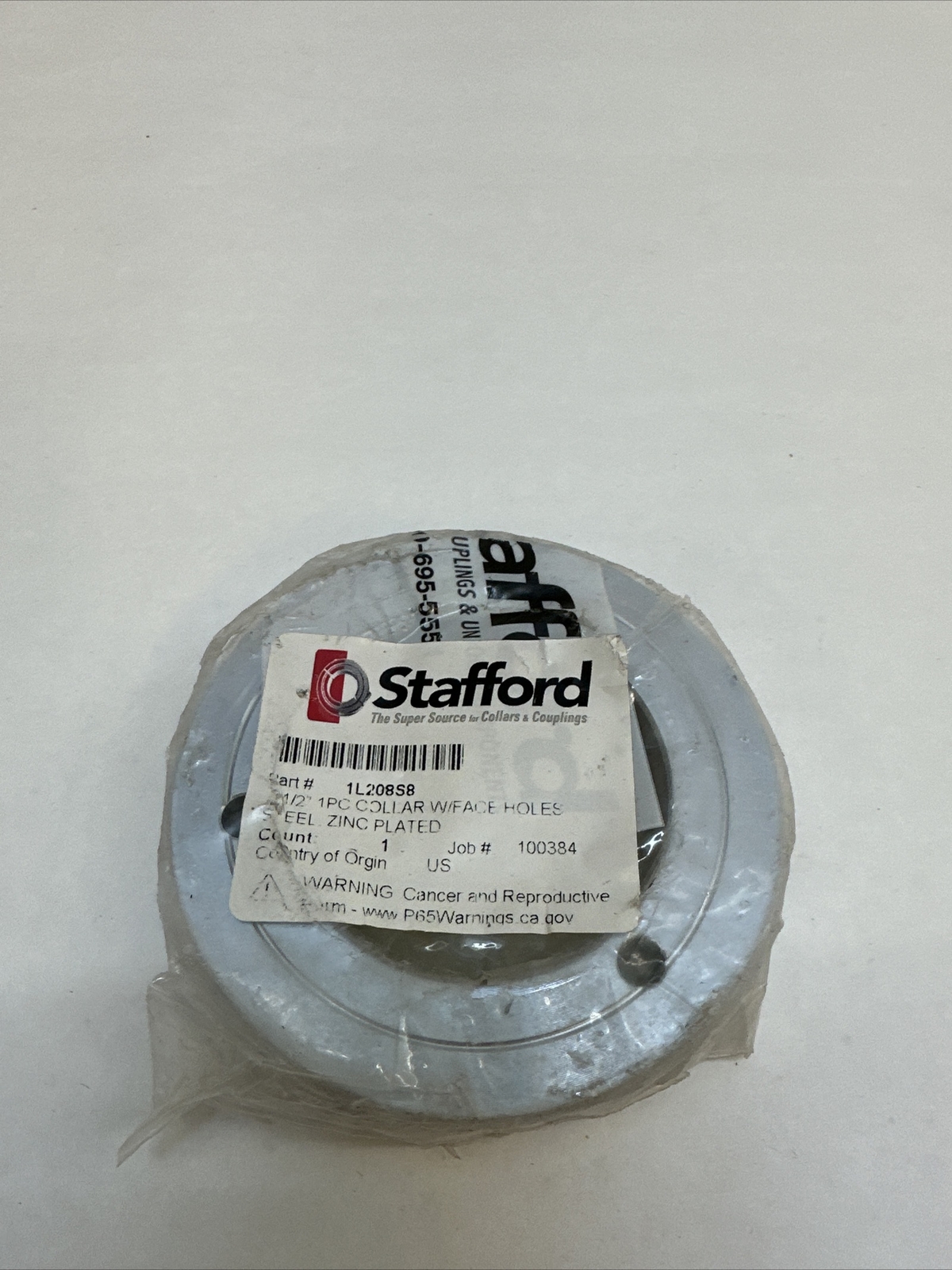 Stafford 1L208S8 1/2” Collar W/Face Holes Steel Zinc Plated