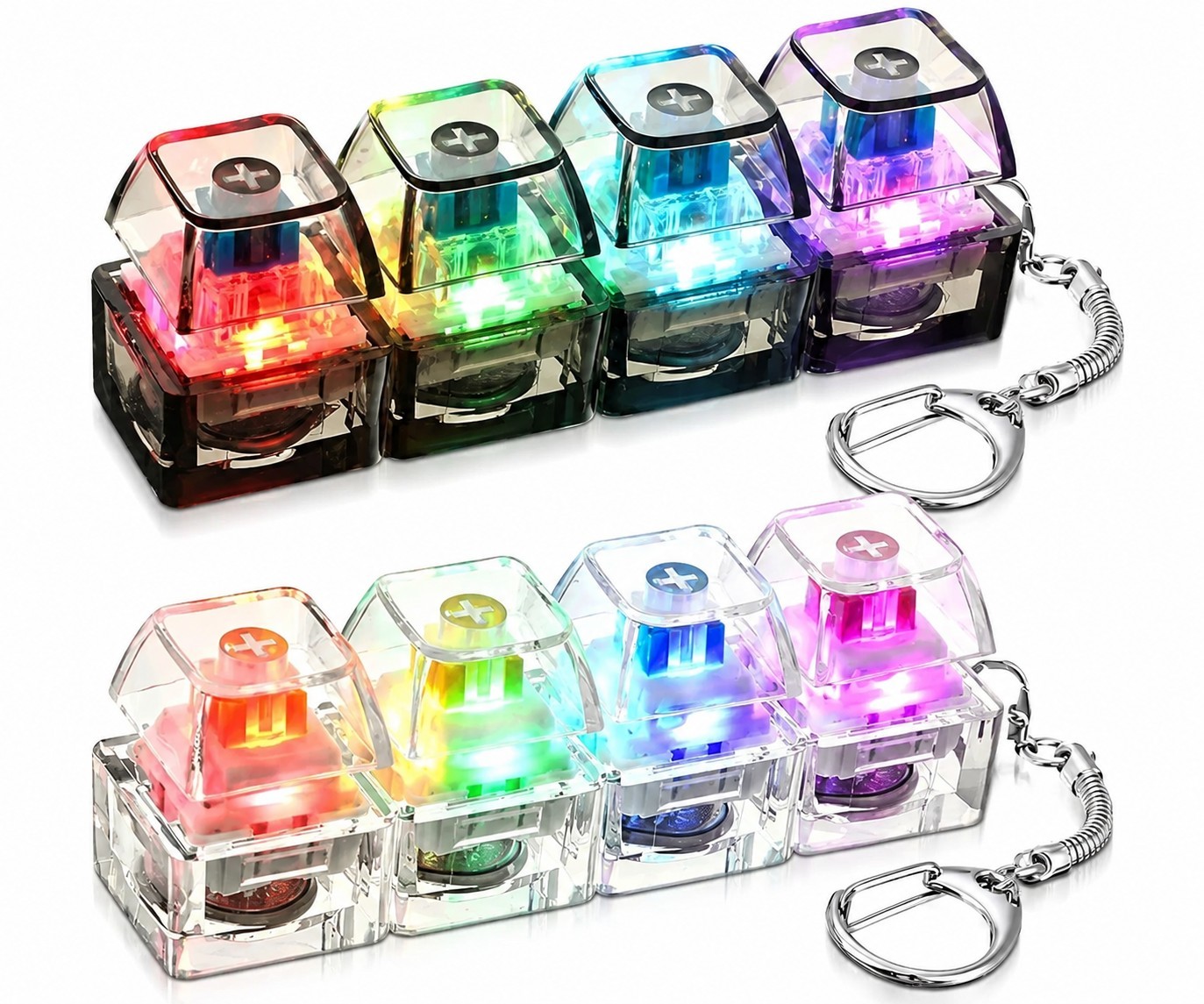 2Pcs LED Keyboard Fidget Toy Color Changing Keychain Button Relief Fidget Toy US