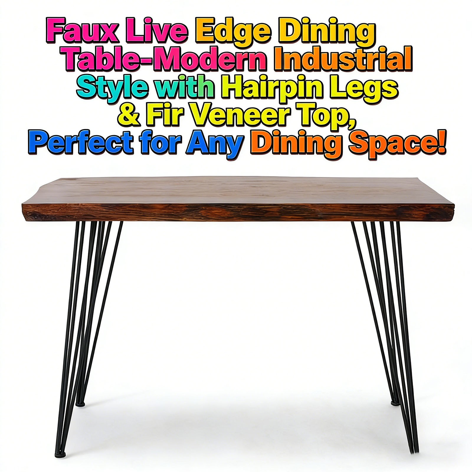 Dining Table Wood-effect finish Features iron hairpin legs Pine veneer