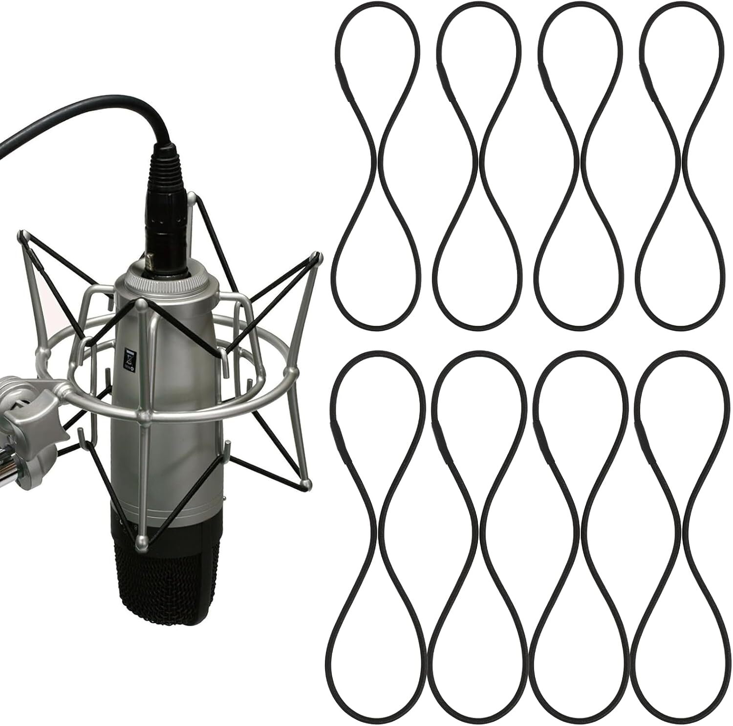 8PCS Microphone Shock Mount Rubber Ring, Black Universal Elastic Bands Replaceme