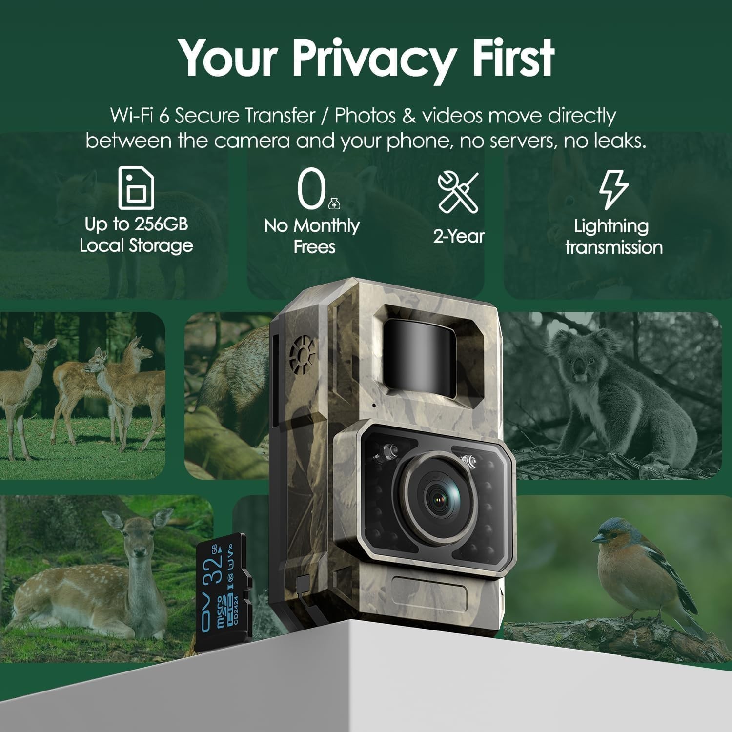 Solar WiFi Trail Camera Bluetooth Game Camera, 4K 64MP Wildlife Cameras 2000m...