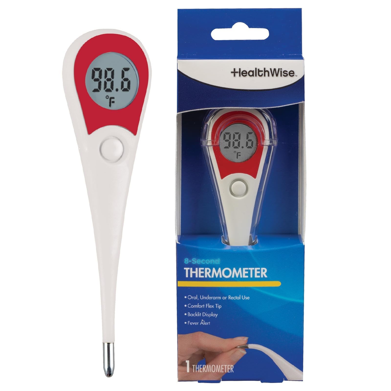 Healthwise Digital Thermometer | 8-Second Readout | Jumbo Backlit Display | F...