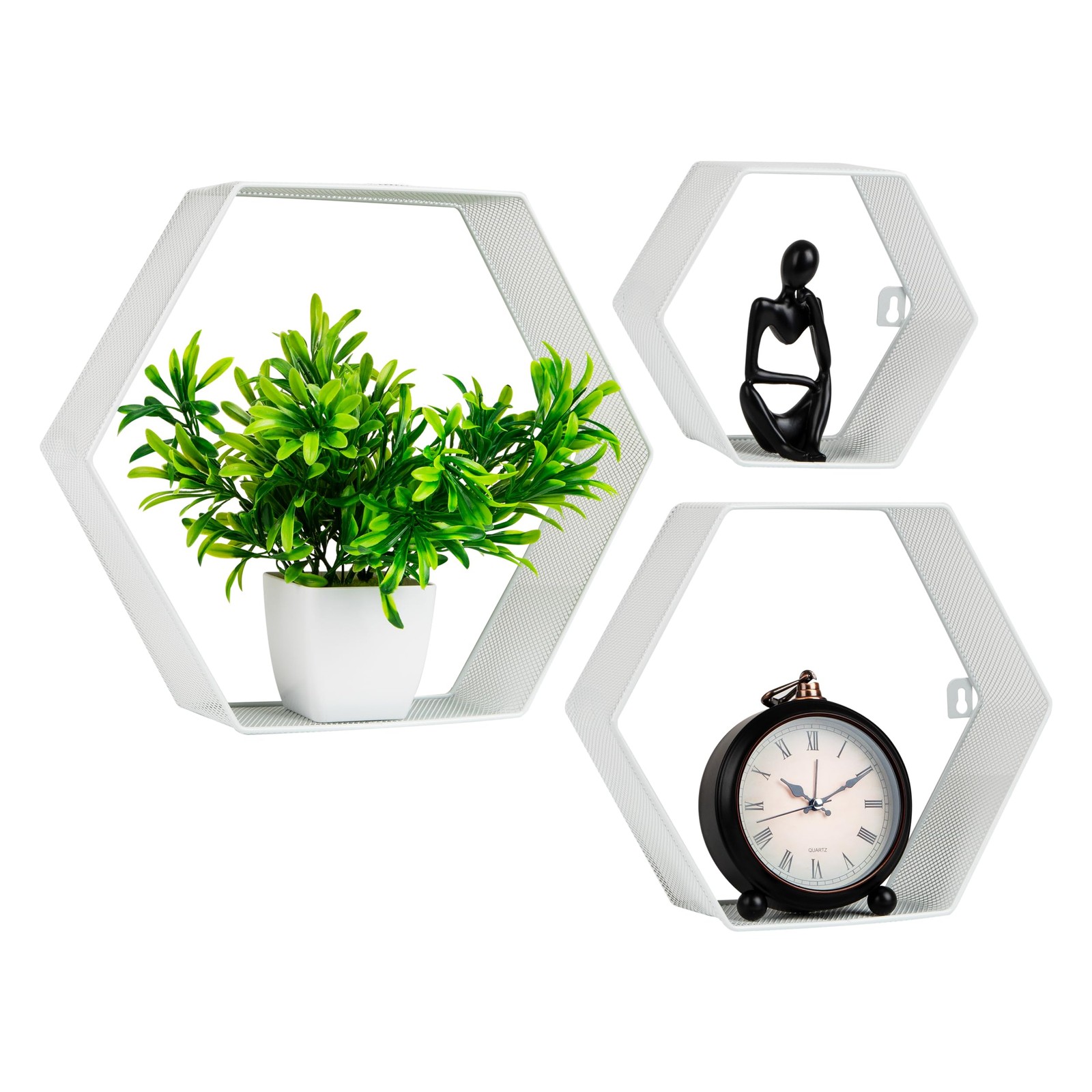 3 PCS Hexagon Floating Shelves Wall Decor Honeycomb Accent 14x4x12 Inch